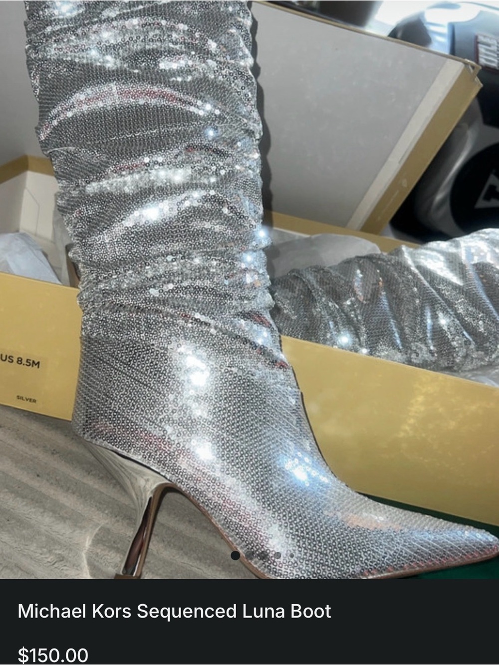Michael Kors Silver Sequined Pointed Stiletto Boot